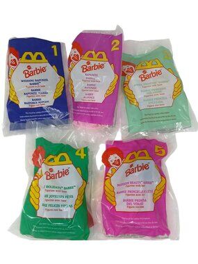Barbie 1996 McDonalds Happy Meal Complete Set Of 5 Figurines Package Sealed #D-4